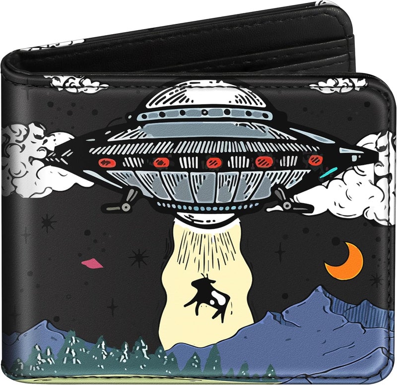Funermei Cute Wallet for Teen Boys UFO Leather Bifold Wallet for Women Girls Cool Space Funny Aliens Aesthetic Credit Card Holder RFID Id Cash Slim Small Bi-fold Wallets with Coin Pocket Little Girl - Image 1